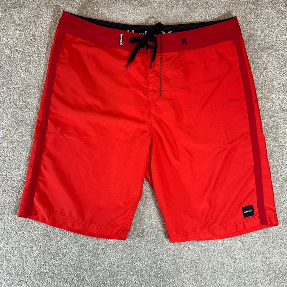 Hurley Mens Swim Trunks Board Shorts Red Black Drawstring Size 38 - Picture 1 of 7